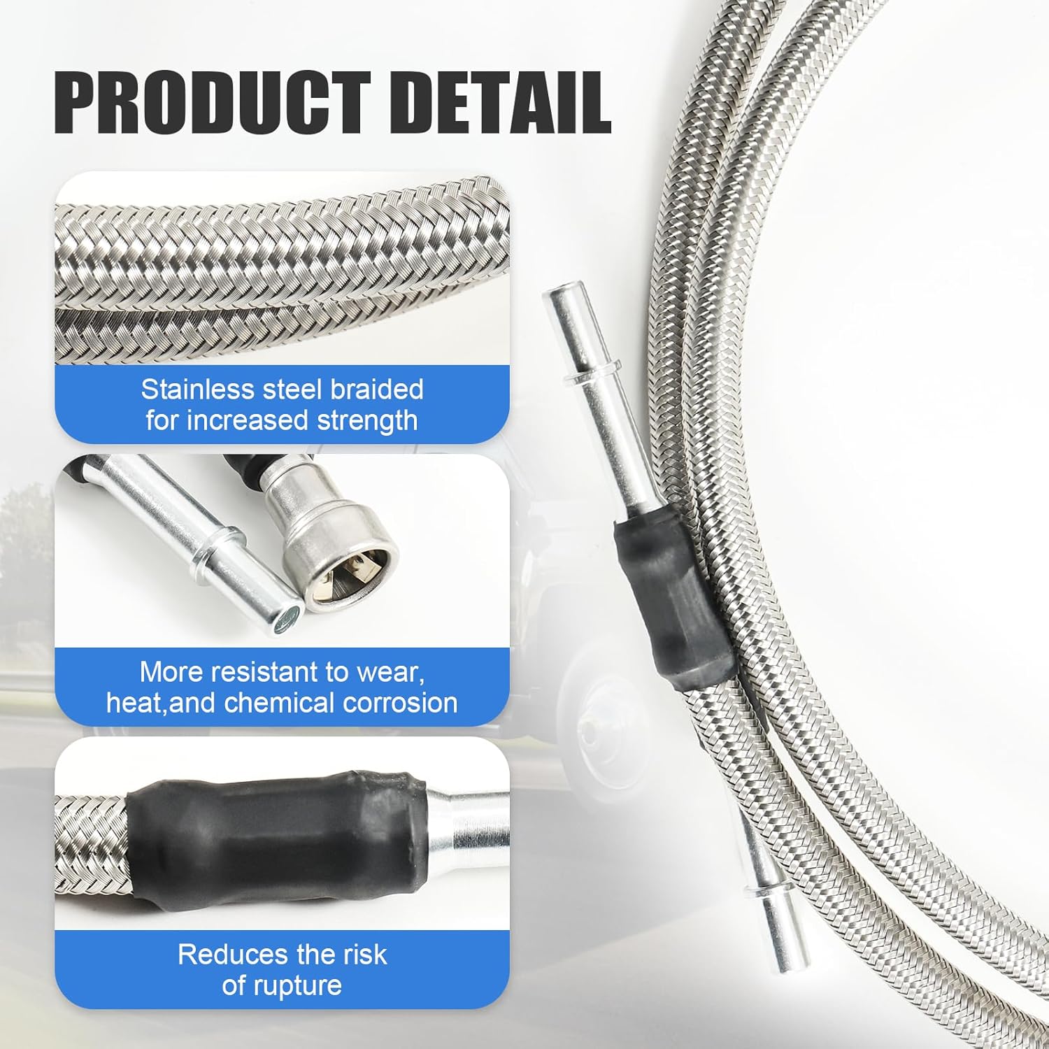 819-816 Fuel Line Kit Compatible with 2004-2010 Chevy Silverado 1500 2500 HD 3500 GMC Sierra 1500 2500 HD 3500 Stainless Steel Braided Fuel Hose Set OE#15946184 15946199 15946178 19356397