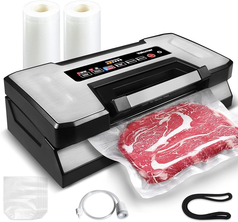 Vacuum Sealer Machine, 90Kpa Liquid Food Vacuum Sealer Machine Preservation Dry/Moist/Liquid Modes, LED Indicator Light, Handle Locked Design, Built-in Cutter and Bag Storage, Starter Kit