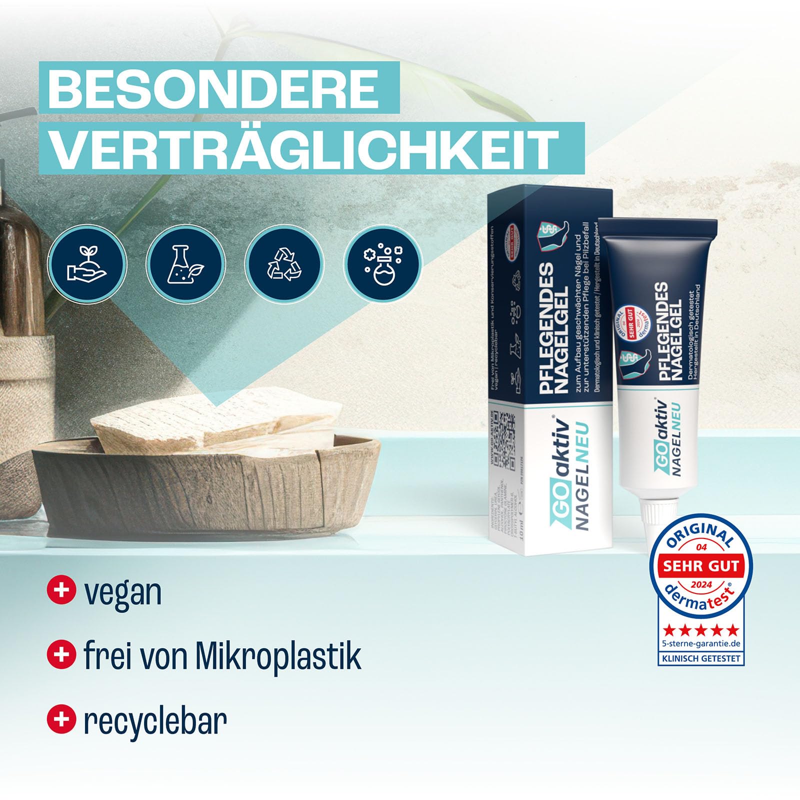 GOaktiv® NAGELNEU | Pflegendes Nagelgel | Zum Aufbau geschwächter Nägel und zur unterstützenden Pflege bei Pilzbefall | 5 x 10 ml