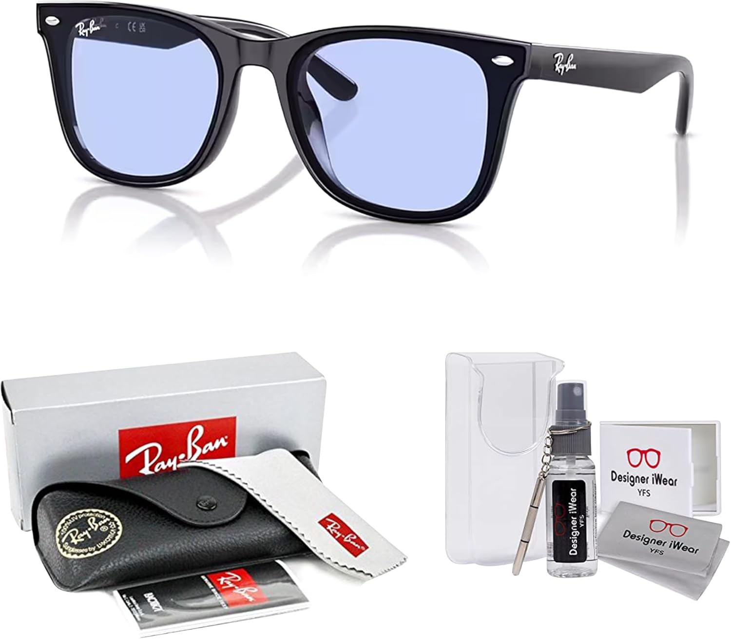 Ray-Ban RB4420 Square Sunglasses for Men for Women +BUNDLE with ACCESSORY EYEWEAR KIT Black / Blue 65 Millimeters image 2 of 7 B0CSGBG5NP