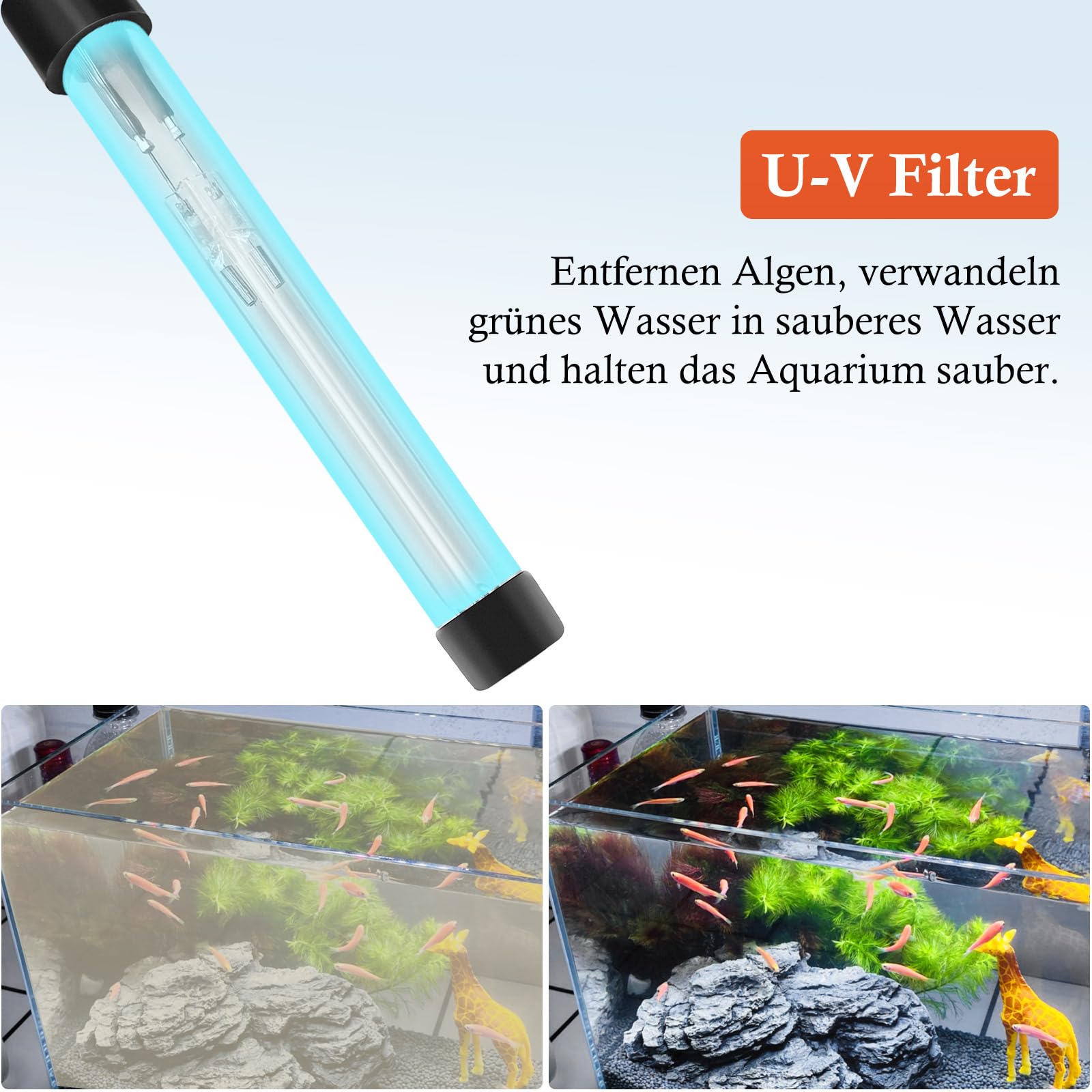 FEDOUR 600LPH Aquarium Filter U-V mit Timer, 8W einstellbare Aquarium-Filterpumpe, Unterwasser-Innenfilter für 30-180L Becken, mit biochemischer Baumwolle, Aktivkohle-Baumwolle, Keramikkugeln