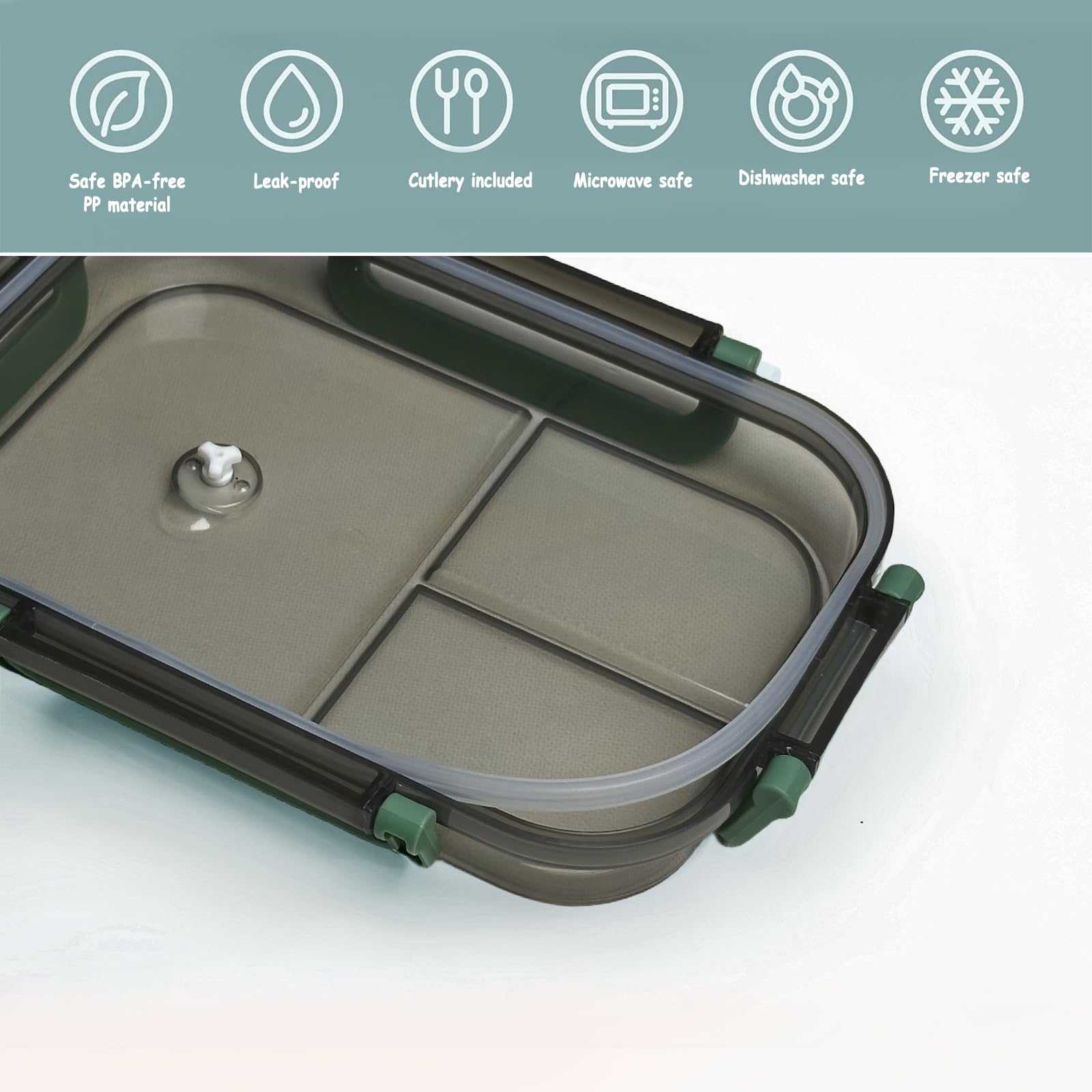 Echehi Portable Lunch Boxes, 2 Layers All-in-One Stackable Lunchbox Utensil Set for Dining Out Work, Picnic. Green - Image 4