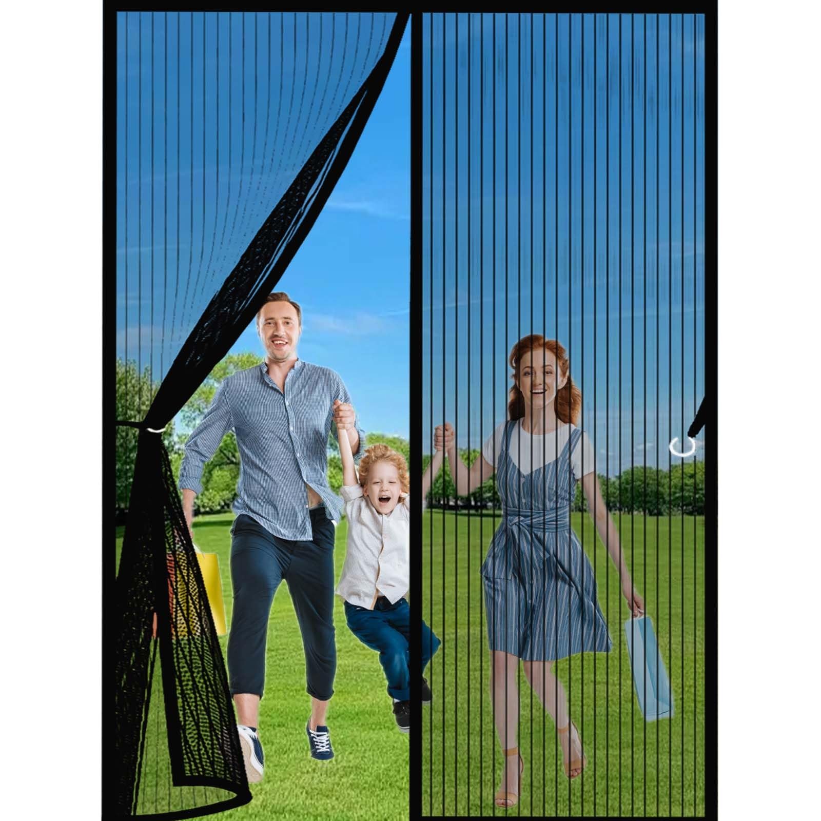 Fly Insect Screen Door 100x210cm(WidthxHigh) Durable, Keeps Bugs Out, Kid and Pet Friendly Magnet Fly Screen Door Insect Protection Lets Fresh Air in, Hundreds of Sizes, Black