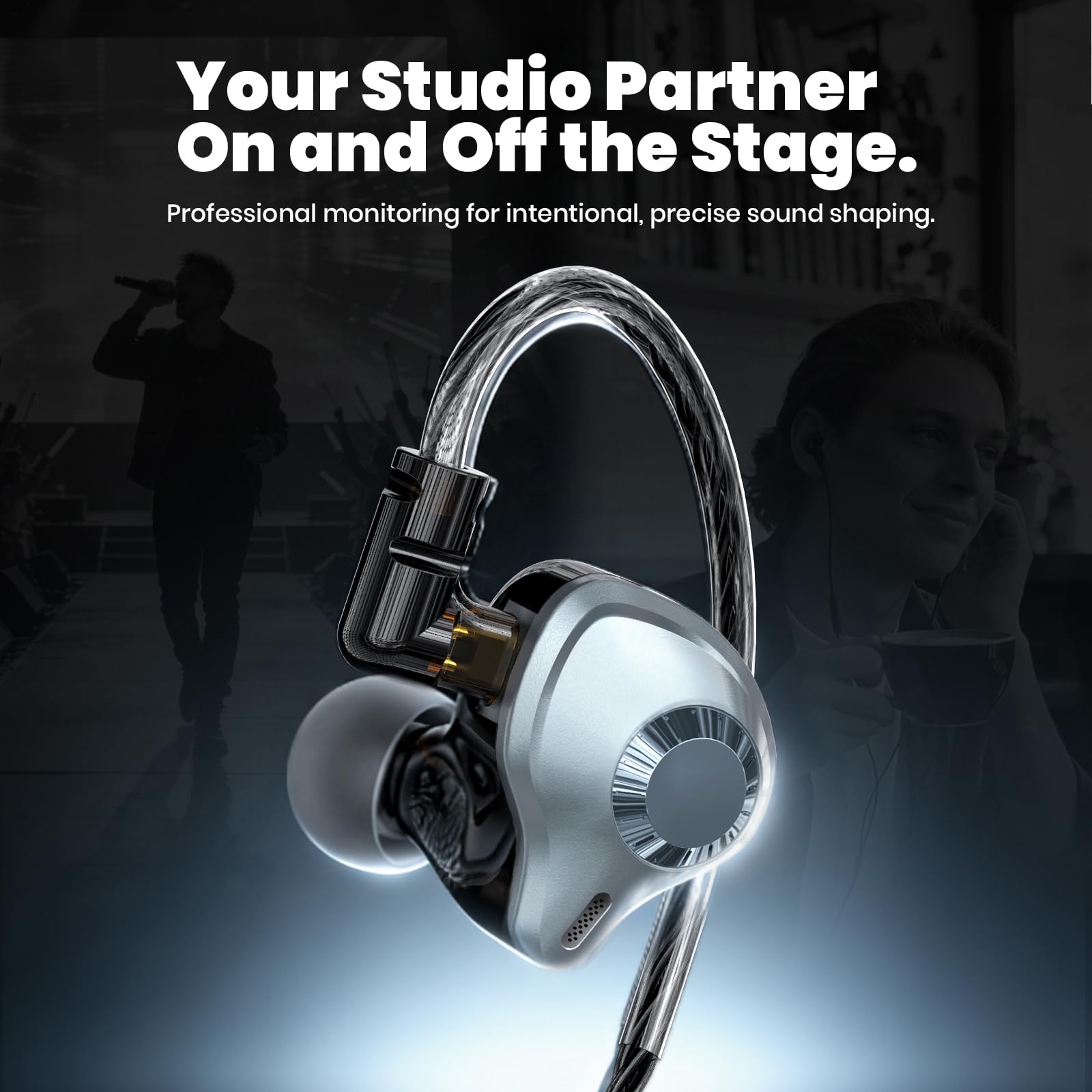 Cuffie intrauricolari per monitor, HiFi IEM, auricolari da gioco cablati confortevoli, isolamento acustico profondo dei bassi, cavo staccabile a 2 pin per musicisti cantanti e batteristi