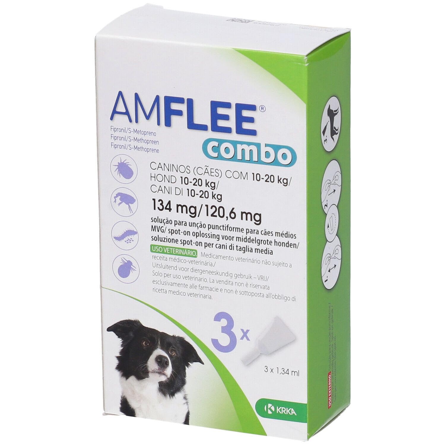 Krka Farmaceutici Milano Amflee Amflee Combo Spot-on Soluzione 3 Pipette 134 MG + 120,6 MG Cani da 10 a 20 kg