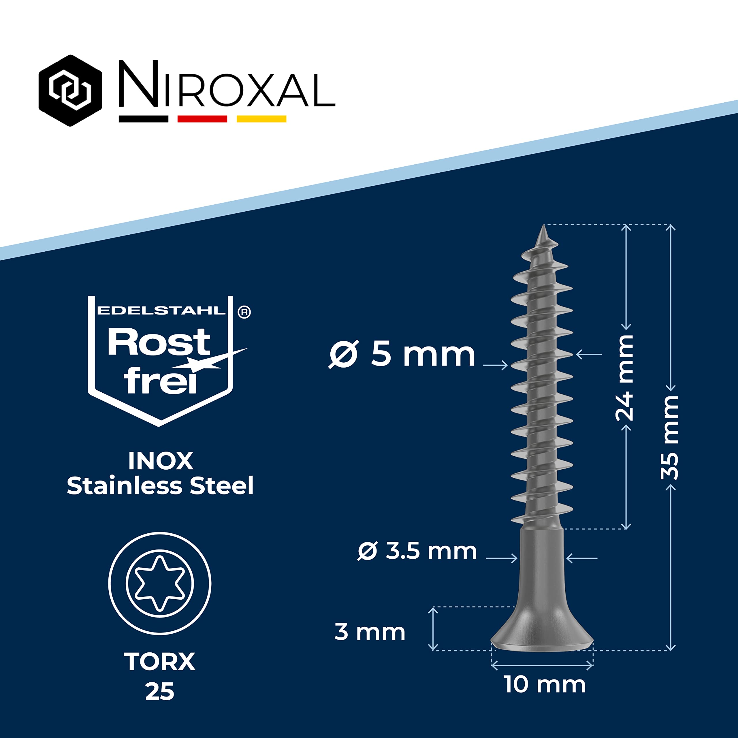 Wood Screws 5x35 mm Stainless Steel 304 Torx Countersunk Head Partial Thread Chipboard Screws Pack of 4 NietFullThings - Image 2