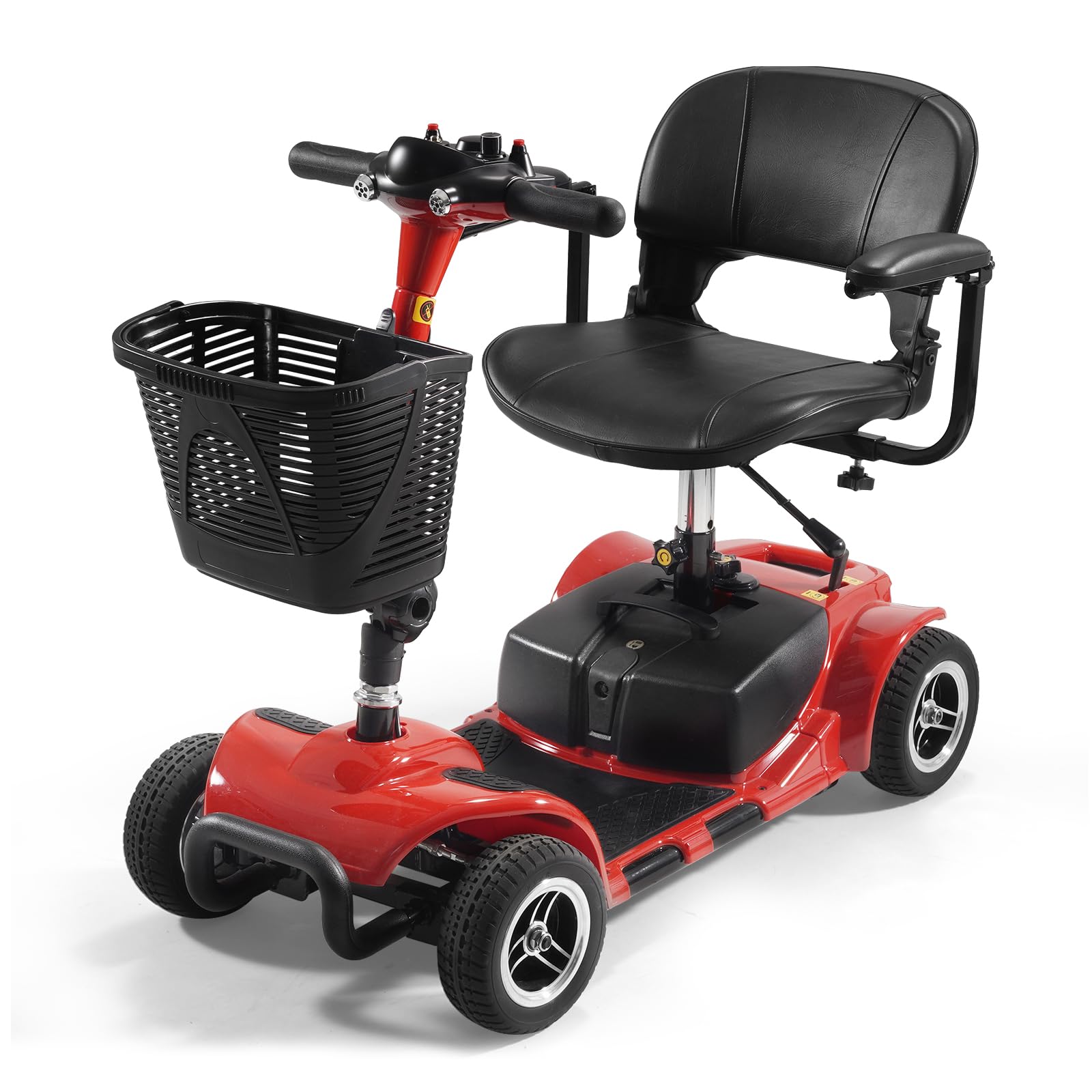 Patinete eléctrico de movilidad de 4 ruedas con batería – Silla de ruedas eléctrica de transporte – Movilidad compacta y resistente para viajes, adultos y personas mayores, incluye cesta y cargador