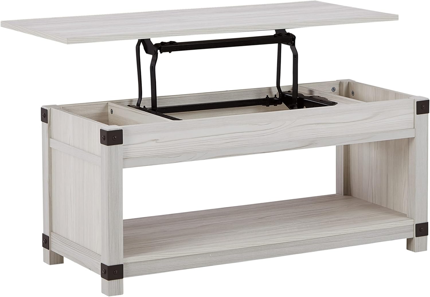 White Rectangular Lift-Top Coffee Table with Storage