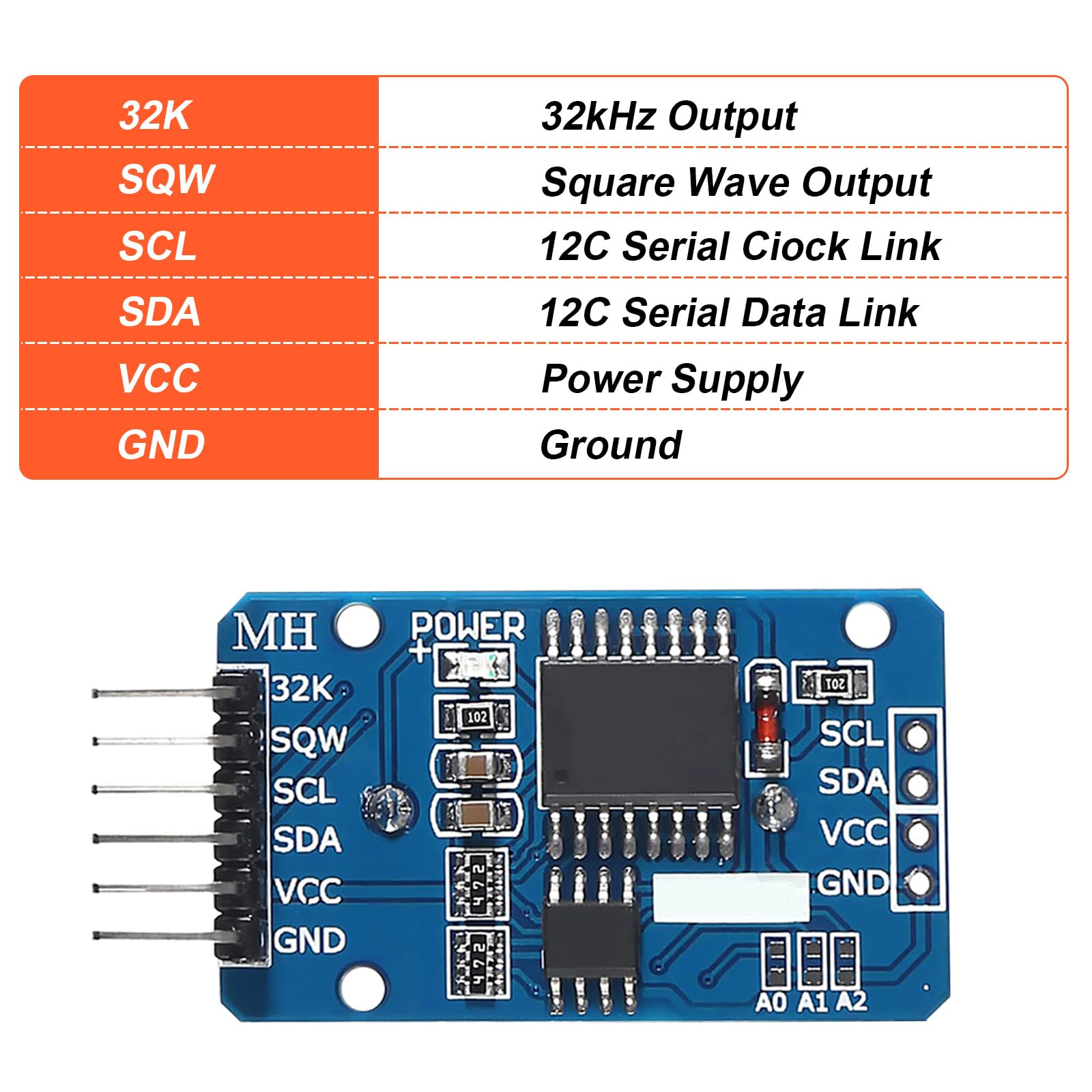RTC IIC Modulo Precision Clock,QIQIAZI Tempo Reale Modulo Orologio RTC Sensore con Batteria compatibile con Arduino
