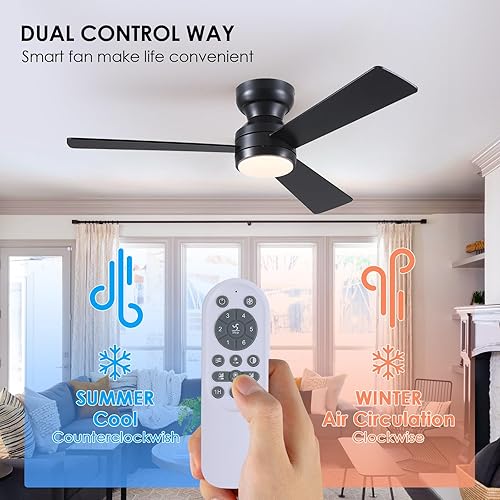 Miniatura 7 de Asyko Ventiladores de techo con luces  Ventilador de techo negro de 42 pulgadas para exteriores con luz y control remoto, motor regulable y