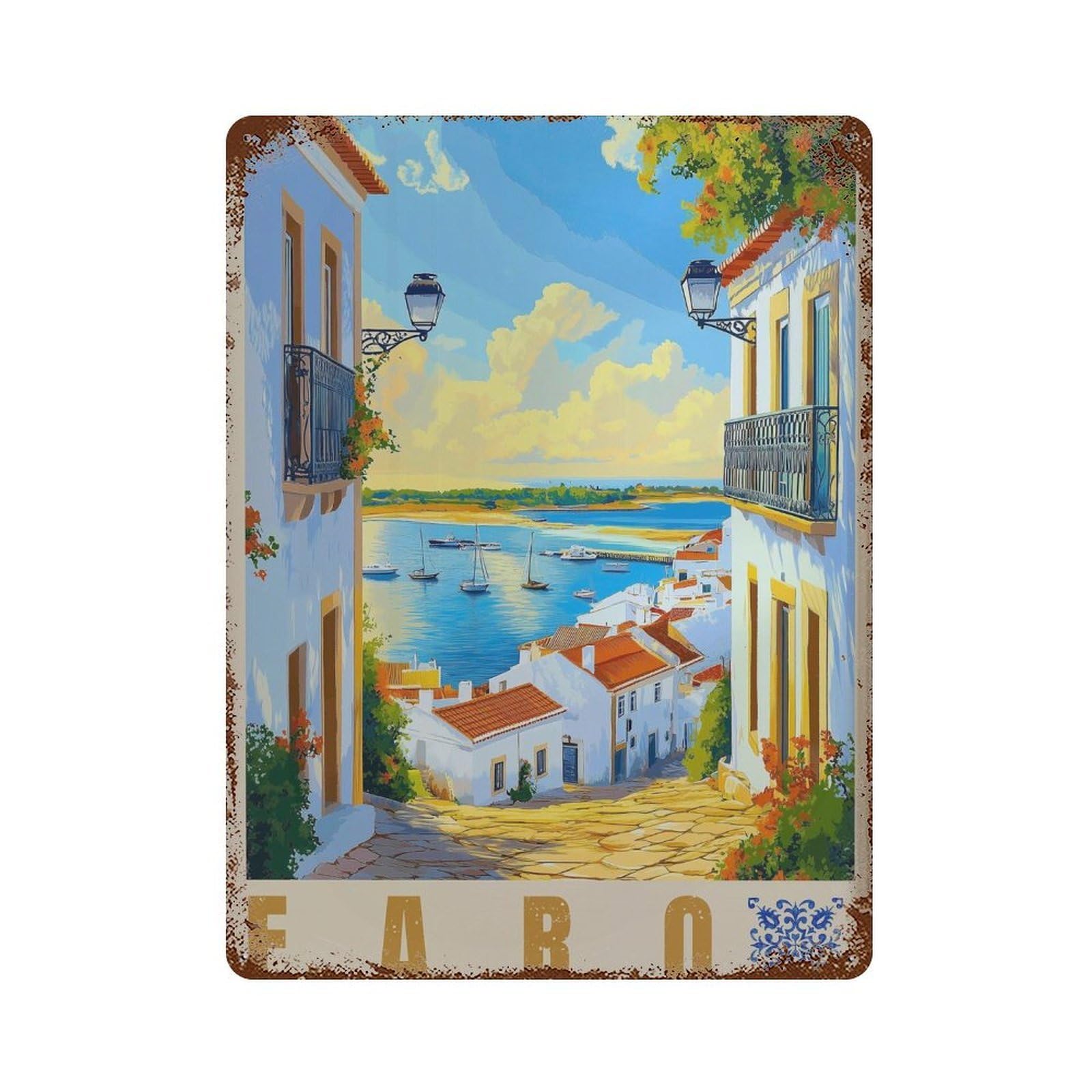 xiaoxiaoshen Faro Portugal Travel Beach Wall Decor Art Metal Tin Poster Modern Home Decor Art Home Bar Shop Decorations Vintage Sign 40x30cm