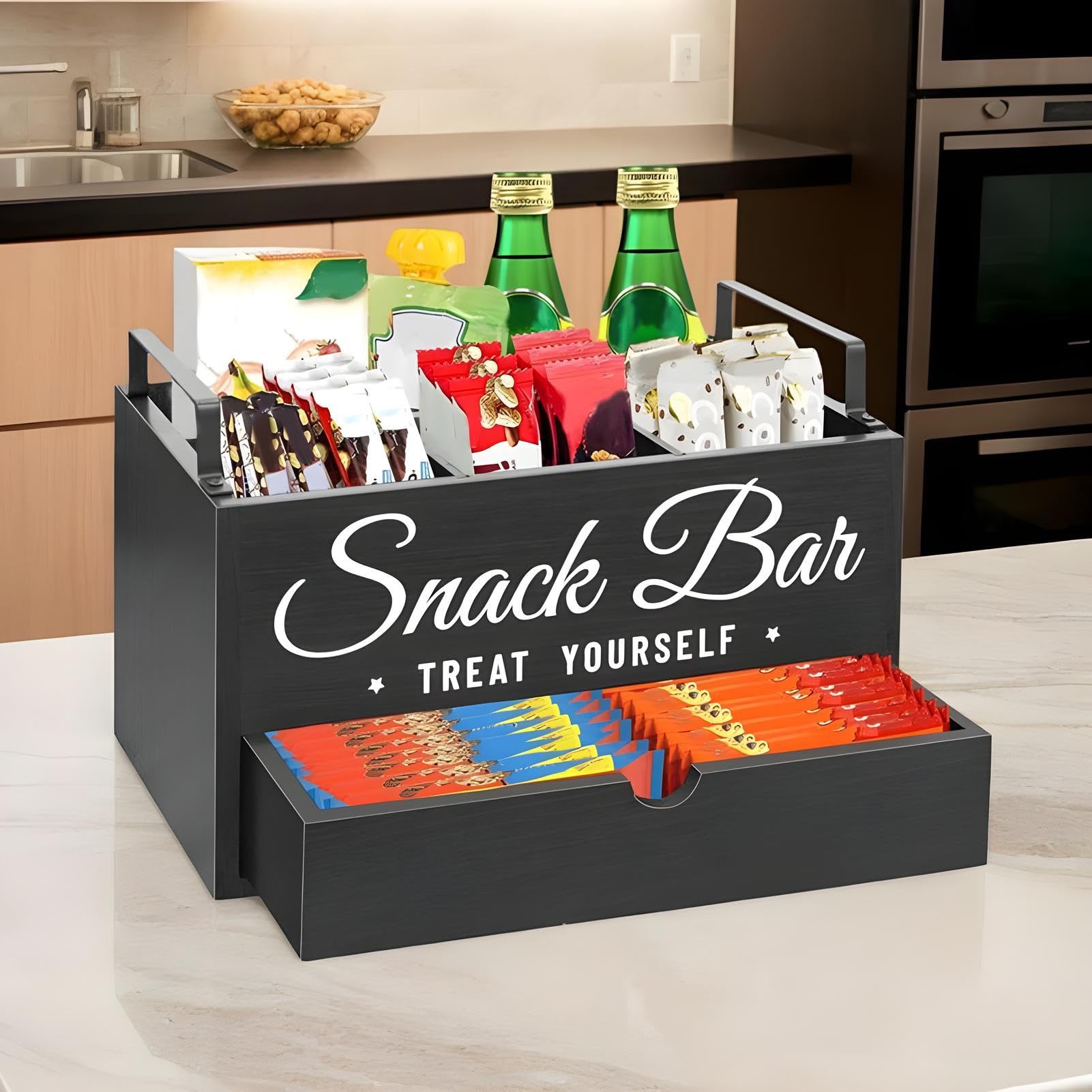 Kaffee Gewürz Organizer Anrichte Kaffee Organizer Station Für Küche | Edelholz Aufbewahrung Mit Schublade Für Tassen Rührstäbchen Pads Zucker Tee Zubehör
