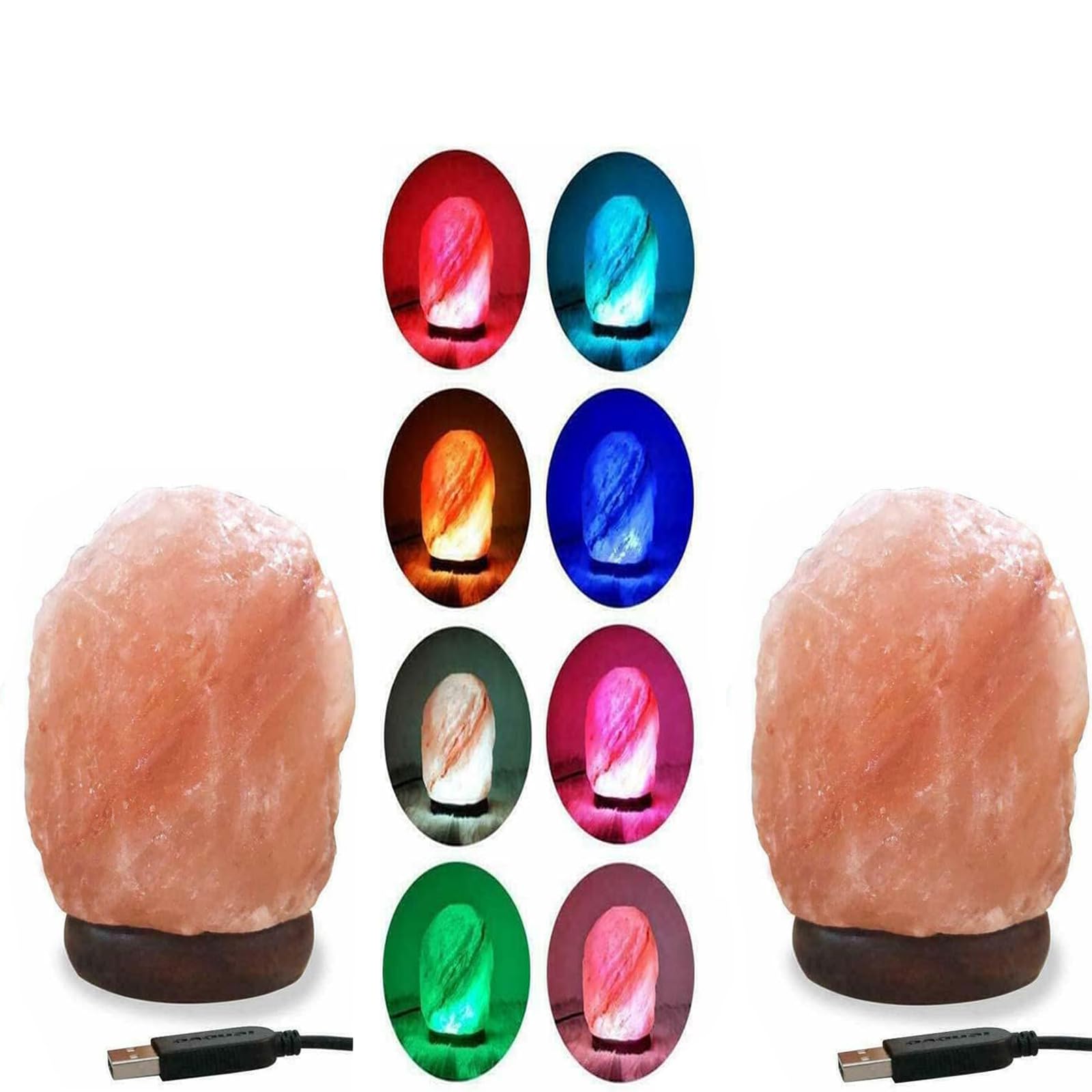ONEX Salt Lamp Natural Himalayan Crystal 7 Colors Changing Natural Salt Lamp Light Glow Hand Crafted Night Light for Lighting Pink Mini Small Lamp Home Decor Decoration Exam Gift (Pack of 2)