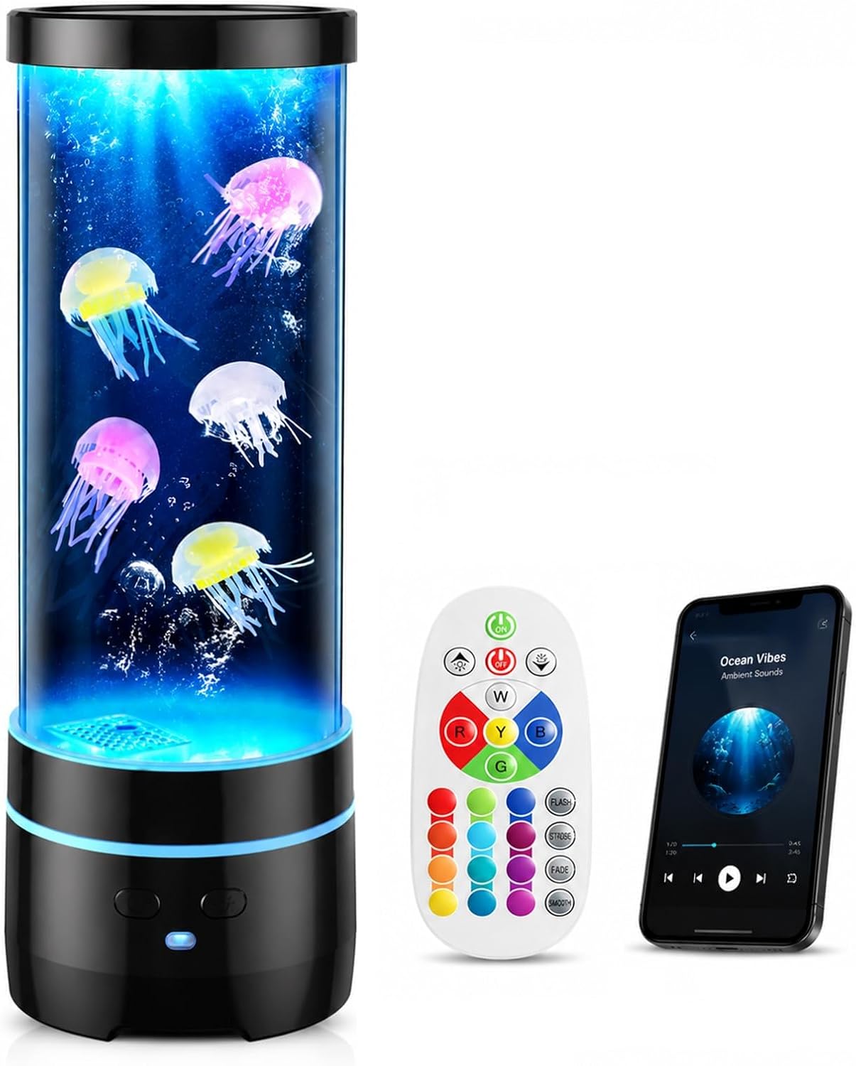 Jellyfish Lamp with Bluetooth Speaker and White Noise, 17 Color Floating Jelly Fish Tank Aquarium Light for Bedroom Home Office Decor, Unique Gifts for Adults, Kids, Boys, Girls