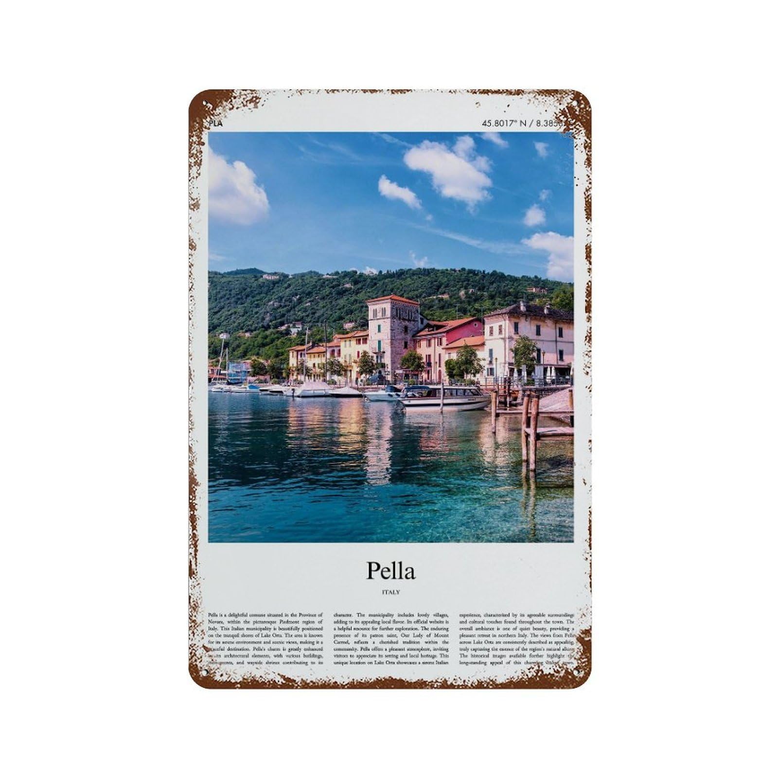xiaoxiaoshen Pella Italy City Scenery Wall Decor Art Metal Tin Poster Modern Home Decor Art Home Bar Shop Decorations Vintage Sign 30x20cm