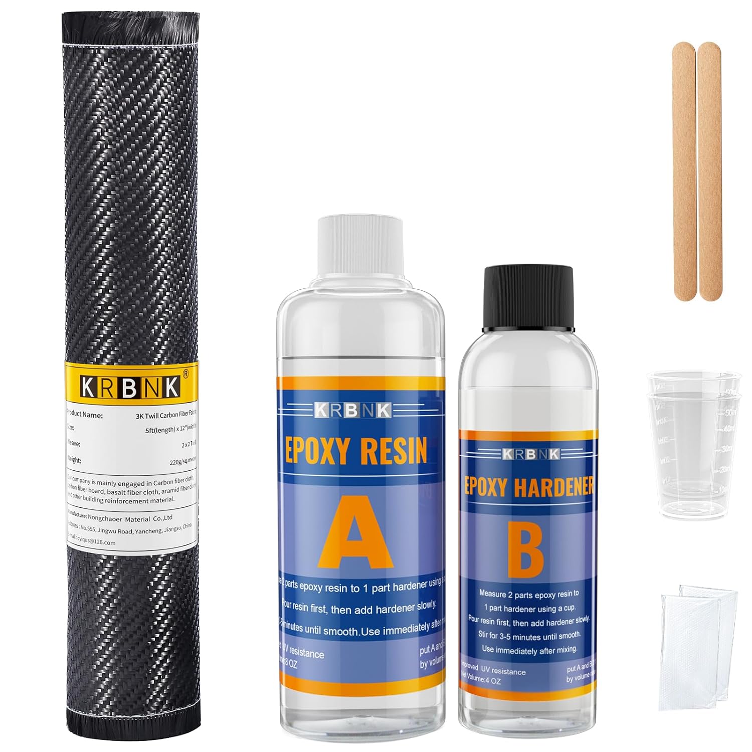 6.6FT 3K/240g Carbon Fiber Repair Kit, 12" Carbon Fabric Fiber Cloth Roll, 8OZ Epoxy Resin 4OZ Hardener, DIY Carbon Fiber Fabric Sheet Fibra de Carbono para Carro