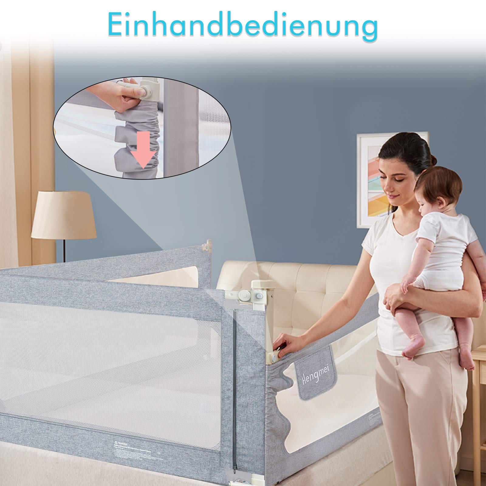 Froadp 150cm Barriera per Letto Bambini, Pieghevole Sponda Lettino Regolabile in Altezza con Doppia Chiusura Cintura Fissa e Mesh Taspirante, Portatile Guardrail Adatto per Maggior Letti(Orso)