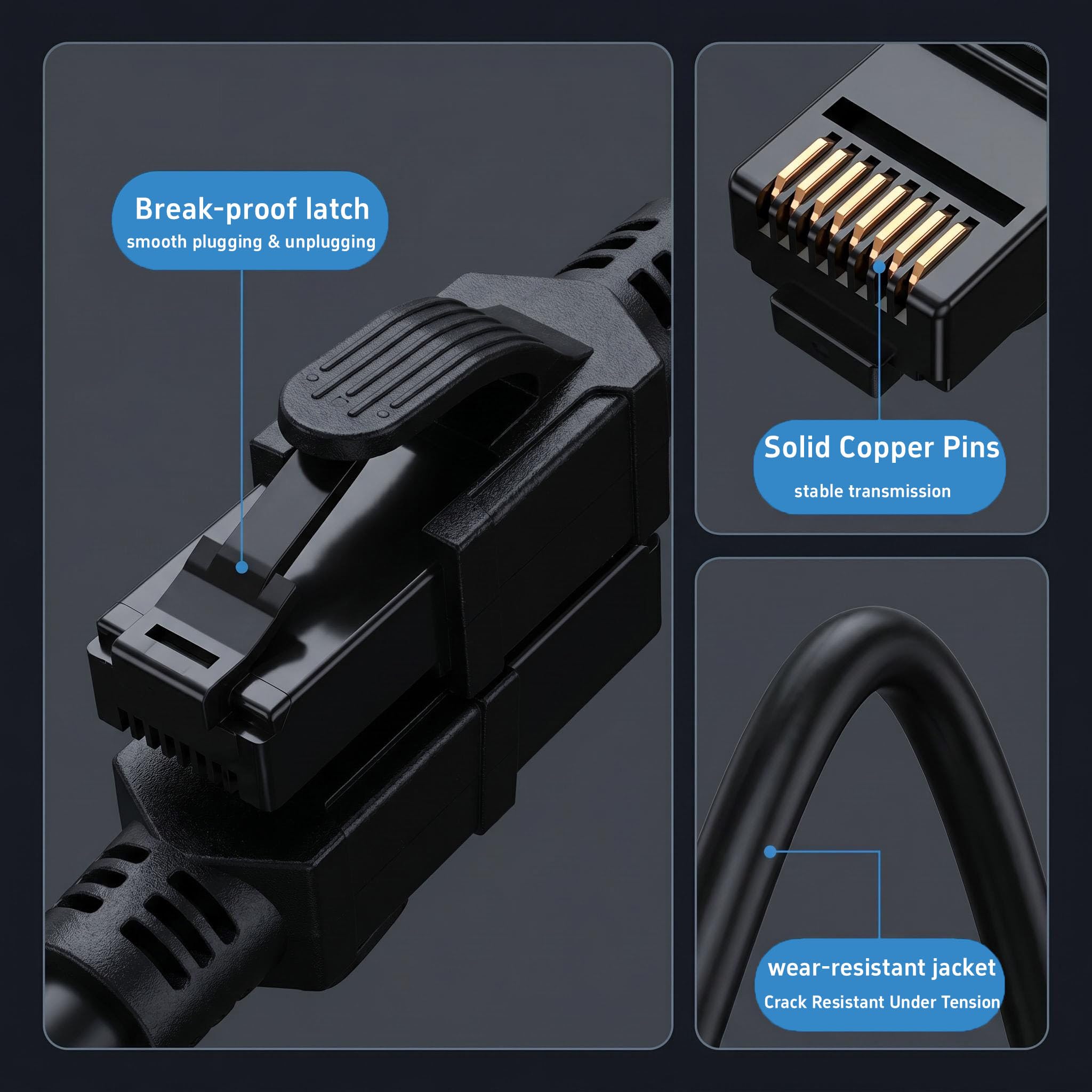 Câble Ethernet blindé CAT6, 23,6 m, avec connecteurs Rj45 et converta-shell, facile à transporter et à ranger, pour les touristes, la production sur scène, les concerts et autres applications