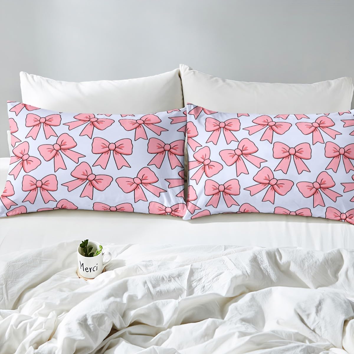 jejeloiu Bow Duvet Cover Kawaii Bowknot Bedding Set for Kids Boys Girls Princess Bow Knot Comforter Cover Pink and Blue Bedspread Cover Bedroom Collection 2Pcs Toddler Size,No Comforter