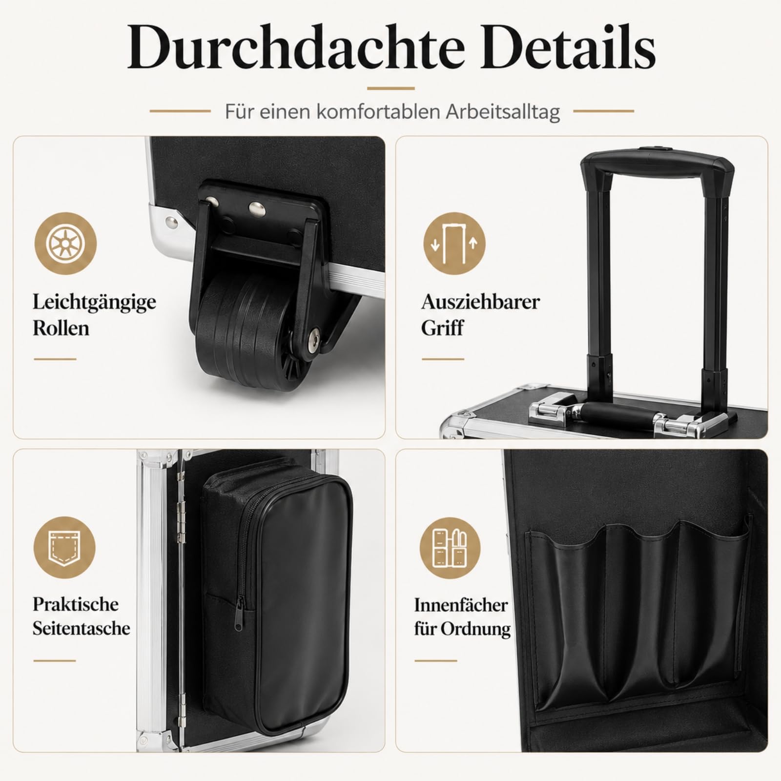 Fußpflege Koffer 46x29x42cm Werkzeugkasten Mobiler Fußpflegekoffer Nageldesign Koffer für Fußbadgeschäfte, Massagesalons, Schönheitssalons (Schwarz+Silber)