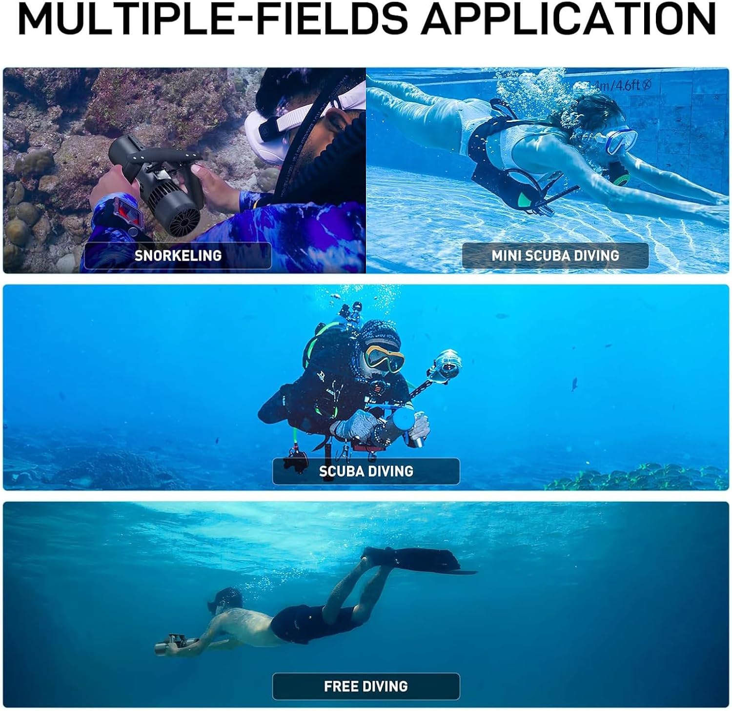 Underwater scooter, portable underwater propulsion device, with bracket for transport cameras, depth of 40 m, 3 -speed adjustments for snorkeling, free diving, underwater diving 5 71HVz1wv6HL. AC SL1500