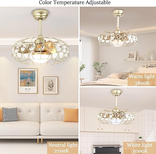 Miniatura 4 de JSAITEE Ventilador de techo enjaulado de 20 pulgadas con luz y control remoto, reversible de 6 velocidades, temperatura de color ajustable,