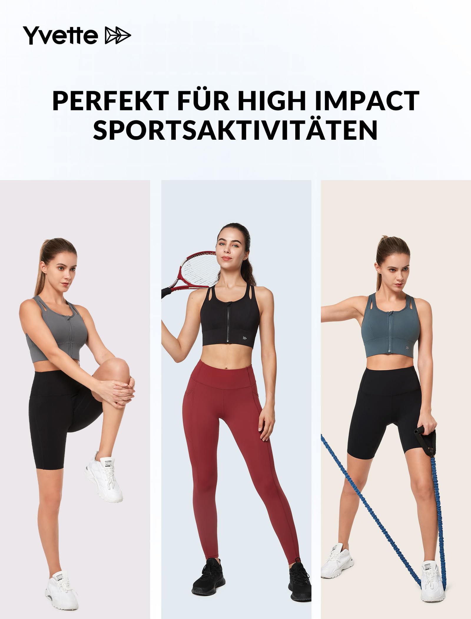 Yvette Reggiseno sportivo Hollow-Out con schienale ad anello, tenuta forte, seno grande con chiusura frontale
