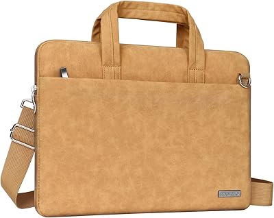 MOSISO Laptop Shoulder Bag Compatible with MacBook Pro 16 inch 2022 2021 M1 Pro/Max A2485/2019-2020 A2141,15-15.6 inch Notebook,Waterproof PU Leather Carrying Sleeve with Front Pocket&Belt, Brown