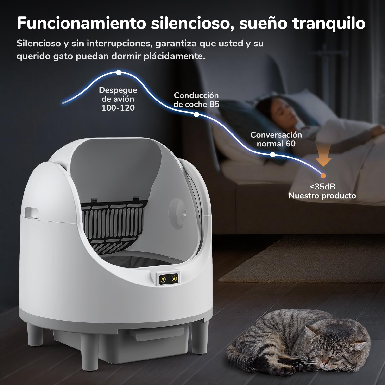 Arenero Gatos Autolimpiable, 65L Grande, Arenero Autolimpiable para Gatos eléctrica, Caja de Control de Arena extraíble, Control de Olor/aplicación, Entrada Baja, Seguro sin olores, para Varios Gatos