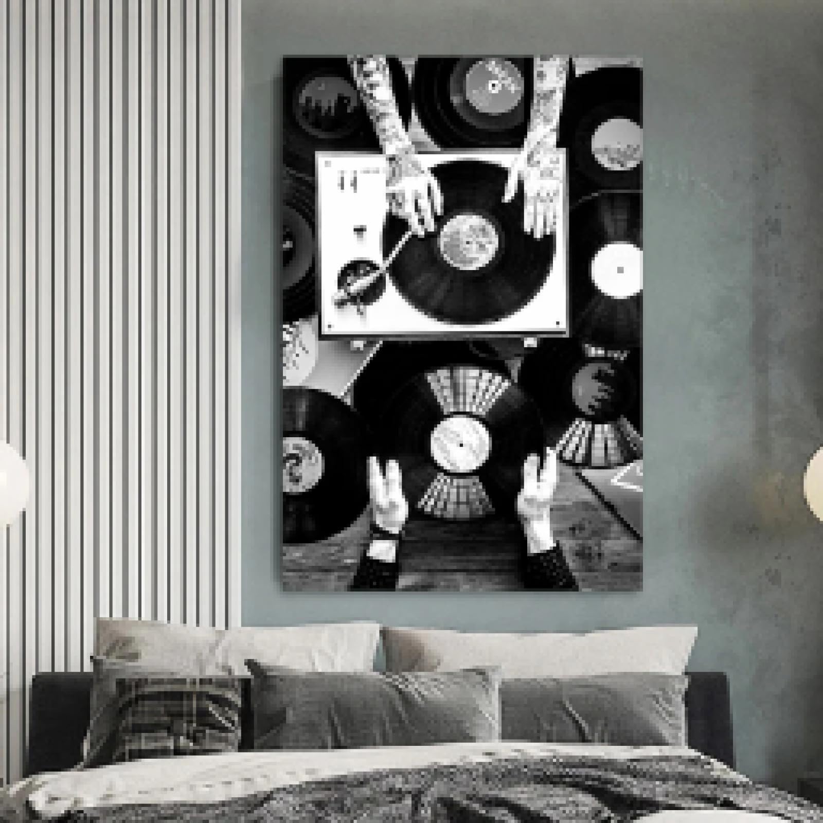 BMGKYAGL DJ muzyka płyta winylowa sztuka retro kreatywne plakaty i wydruki sztuka ścienna obraz na płótnie plakat obraz salon dekoracja 80 x 120 cm bez ramy