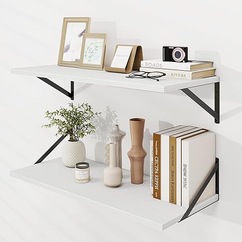 Miniatura 19 de Dreamland Estantes flotantes blancos para pared, juego de 2 estantes montados en la pared de 16 pulgadas de ancho x 8 pulgadas de profundidad,