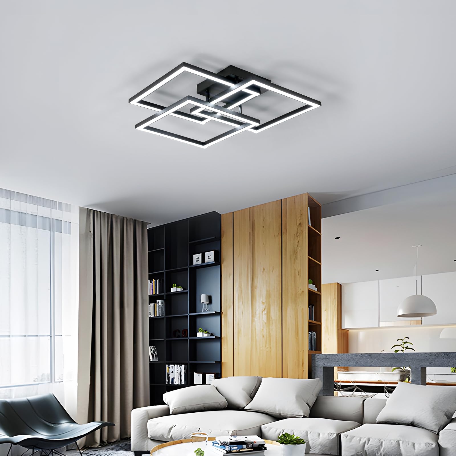 DELIPOP Plafon LED Techo, 40W Moderna Lampara LED de Techo para Salon Regulable con Mando a Distancia/APP 3000K-6500K, Negro Luz de Techo para Sala de Estar, Pasillo, Dormitorio, Comedor