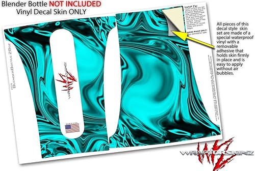 Miniatura 3 de La envoltura de piel estilo calcomanía funciona con botella de licuadora de 28 onzas, metal líquido, cromado, verde azulado neón (bolsa no incluida)