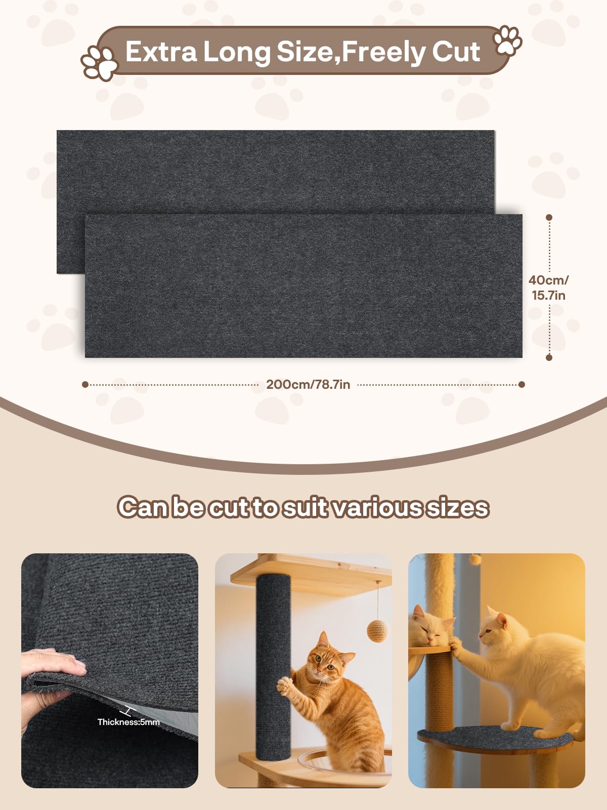 2 Pezzi Tappeto Tiragraffi per Gatti Autoadesivo 200*40CM：TOOSOFt DIY Tagliabile Protezione Divano Graffi Gatto - Antigraffio Gatto divano - Tiragraffi Divano per Divani,Mobili e Pareti(Grigio Scuro)