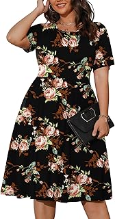 Womens Plus Size Summer Dress 2025 Casual Short Sleeve Empire Waist Loos...