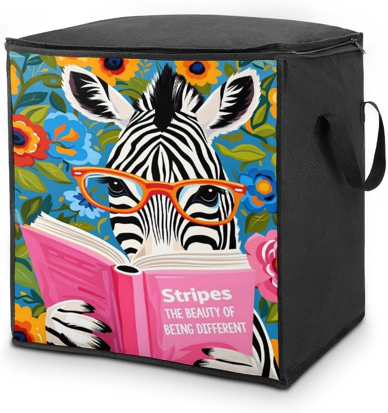 Whimsical Zebra Reading Book Art Storage Bag