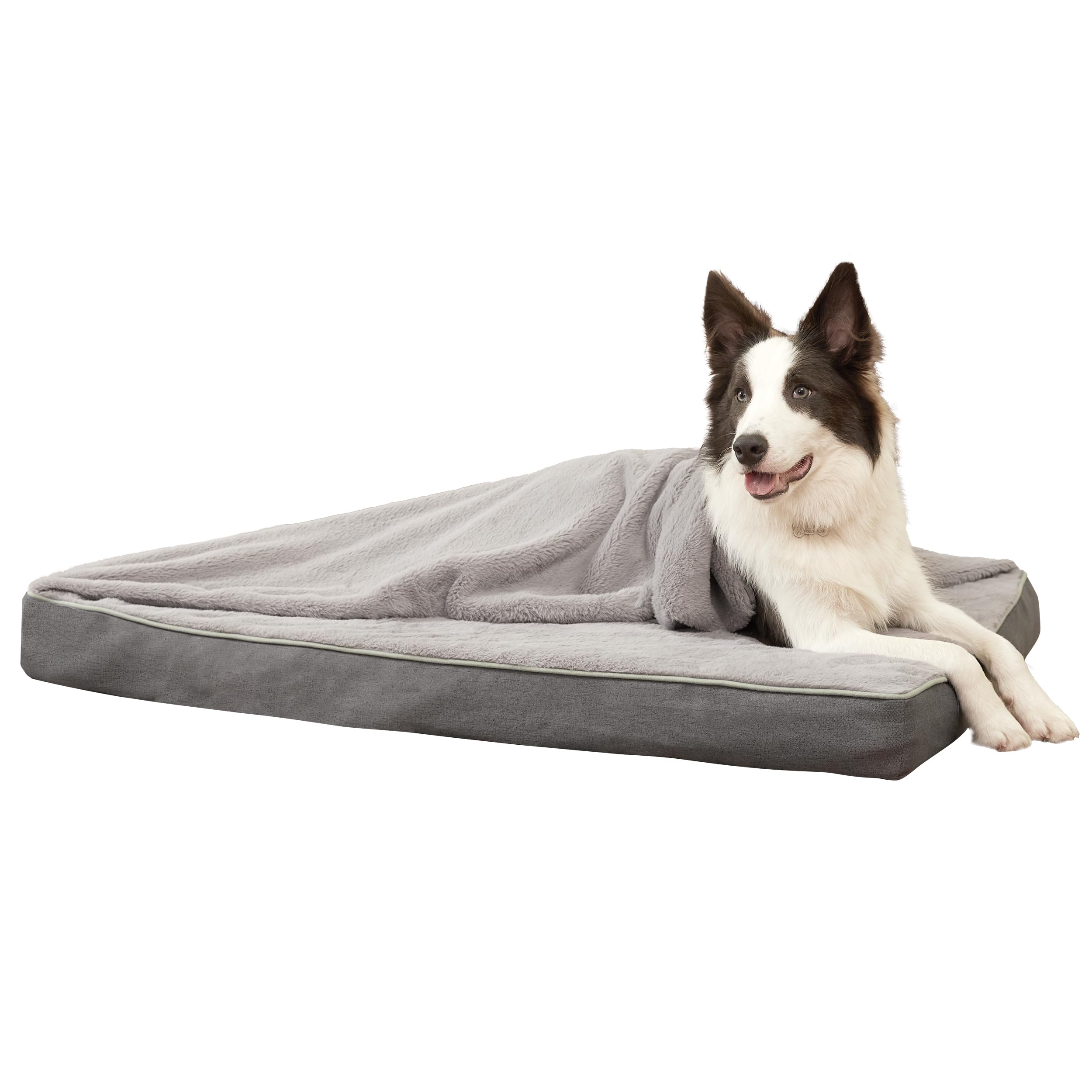 WATANIYA PET Extra Large Dog Bed with Blanket, Memory Foam XL Orthopedic Crate Bed, Waterproof Liner, Joint Relief, Anti-Slip (41''x 29'')
