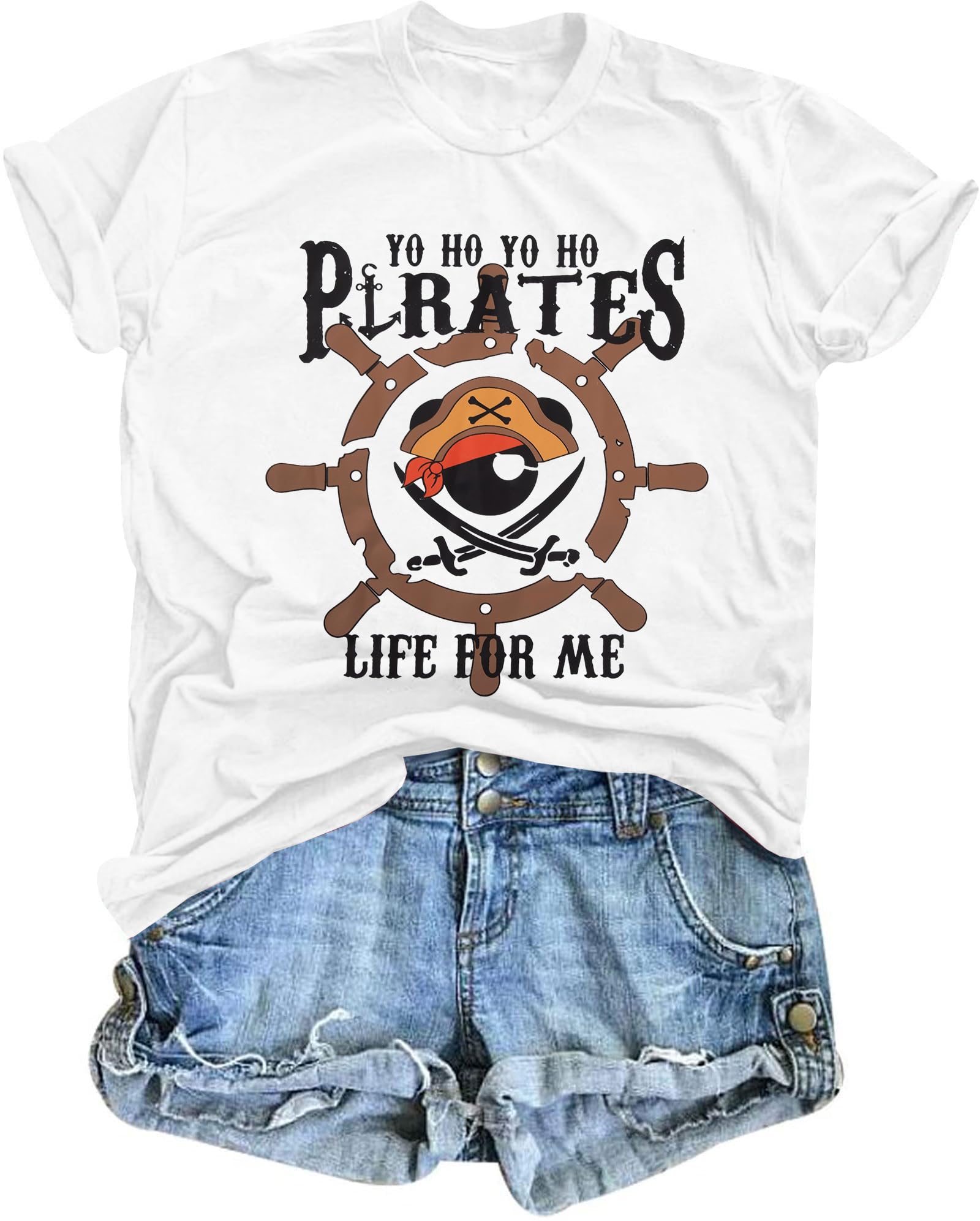 Photo 1 of Pirate Shirts Women Yo Ho Yo Ho A Pirate Life for Me Graphic Tee Oversized Family Cruise Trip Causal Tee Top