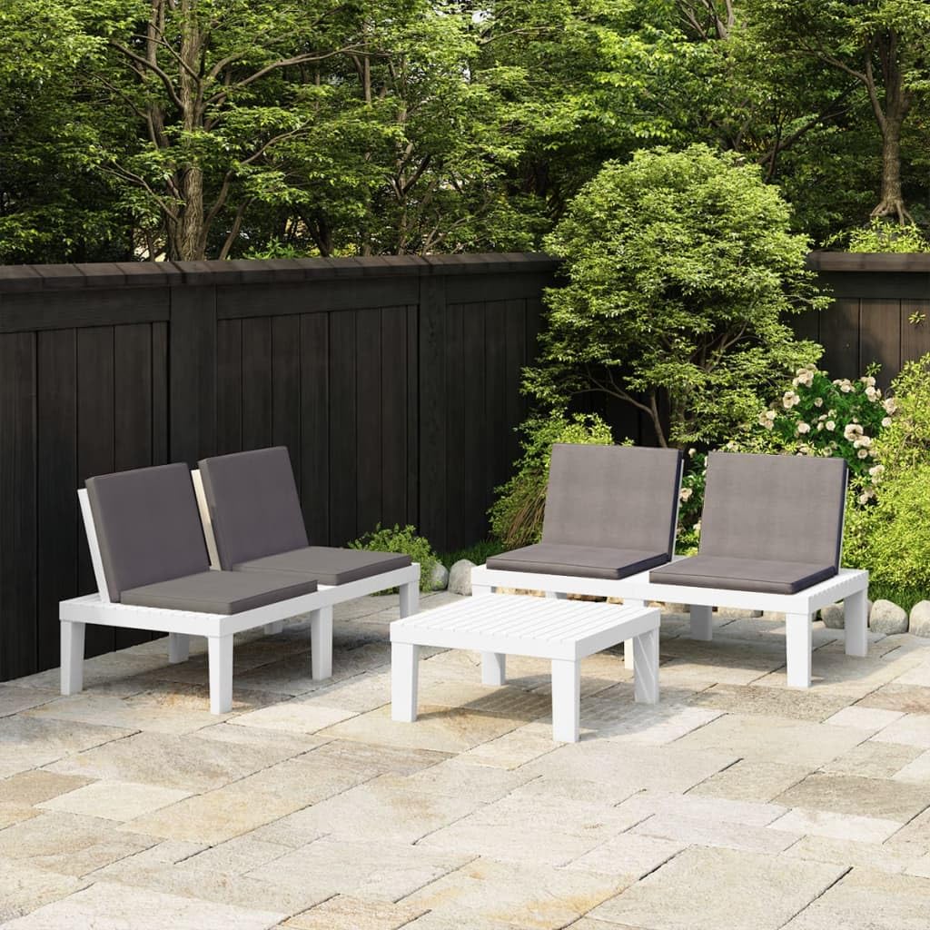 KCCKOM Garden Furniture Set 3 Piece Patio Lounge Set with Cushions Plastic White