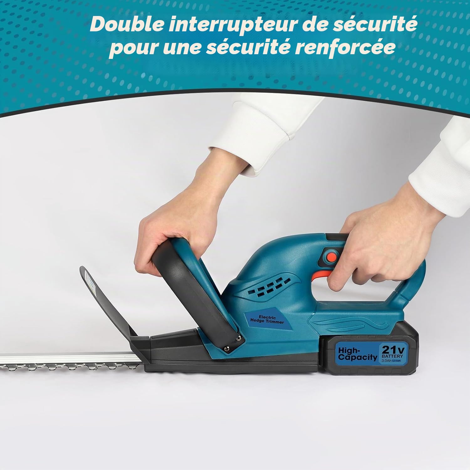 Taille-haie sans Fil 21V Brushless avec Batterie 3.0Ah & Chargeur – Puissance 500W, 3000 TR/Min, Lame 530mm & Écartement 20mm | Taille-haie Professionnel pour Branches Épaisses