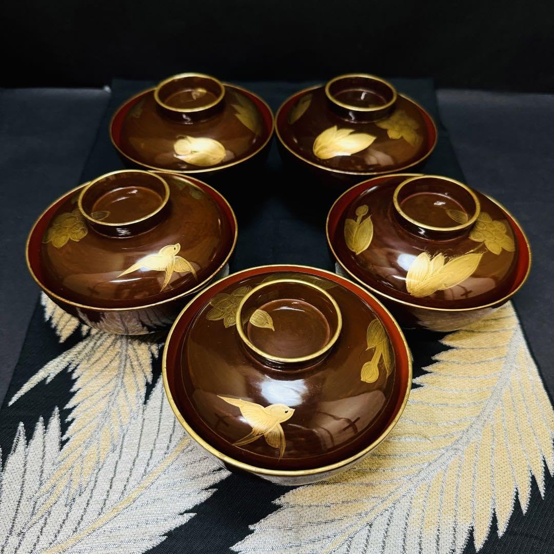 輪島塗 沈金 蒔絵 吸物椀 5客