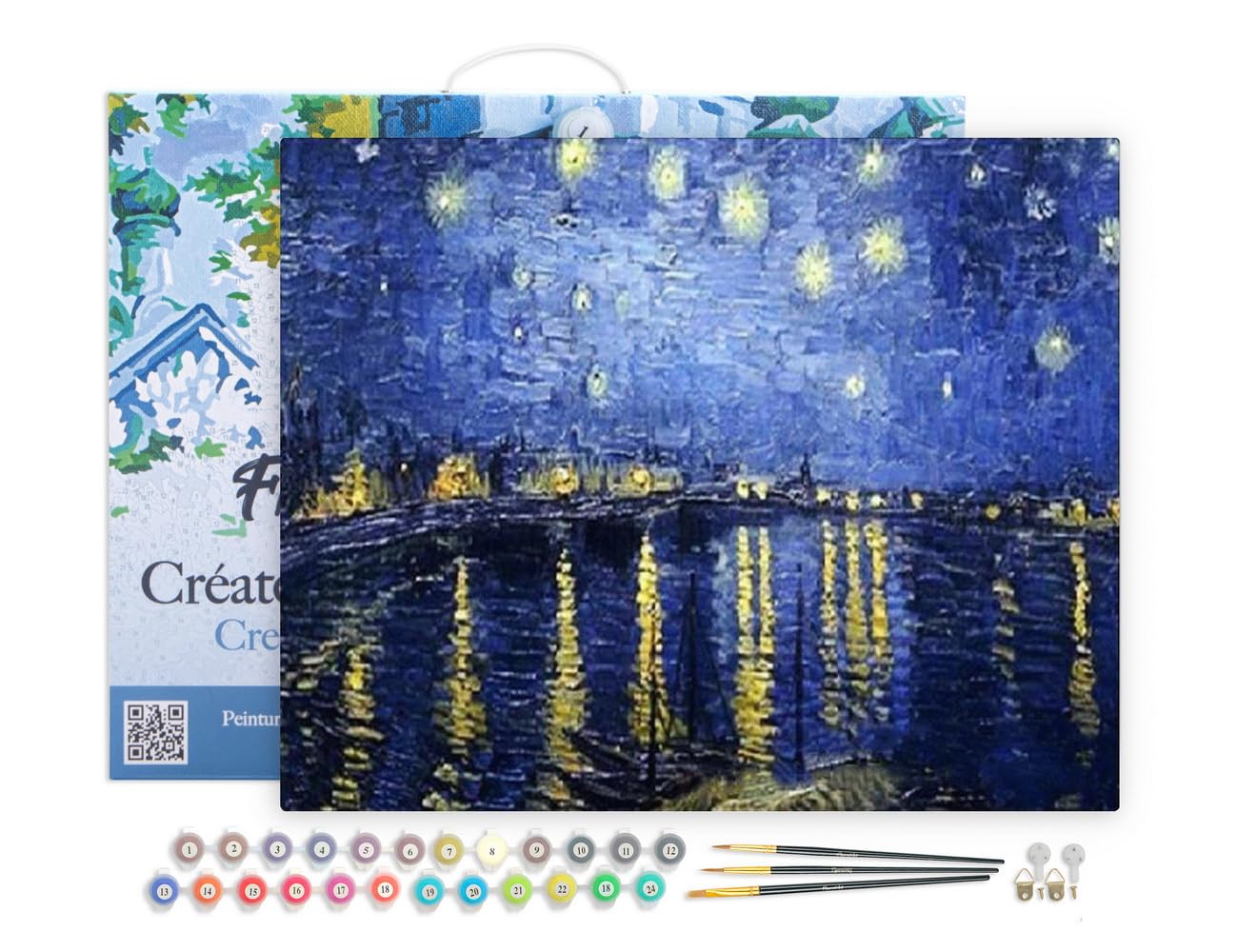 Figured'Art Paint by Numbers for Adults with Frame Van Gogh Starry Night Over The Rhone 40x50cm - Craft Art Painting DIY Kit Canvas Already Stretched on a Wooden Frame