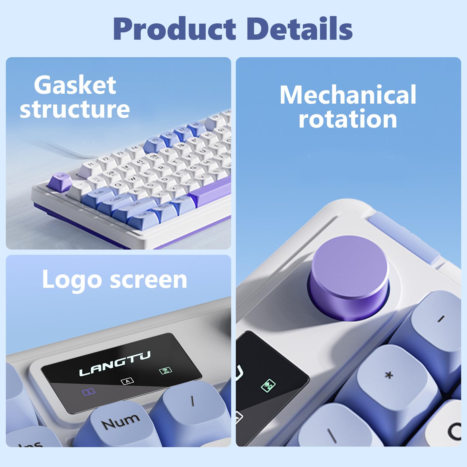 flintronic L98 Klawiatura Gasket, 80% klawiatura do gier USB-C, klawiatura mechaniczna 2,4 GHz z 8 modami RGB, bezprzewodowa klawiatura z pokrętłem głośności/Rollover z 26 klawiszami/kabel 1,5 m USB-C