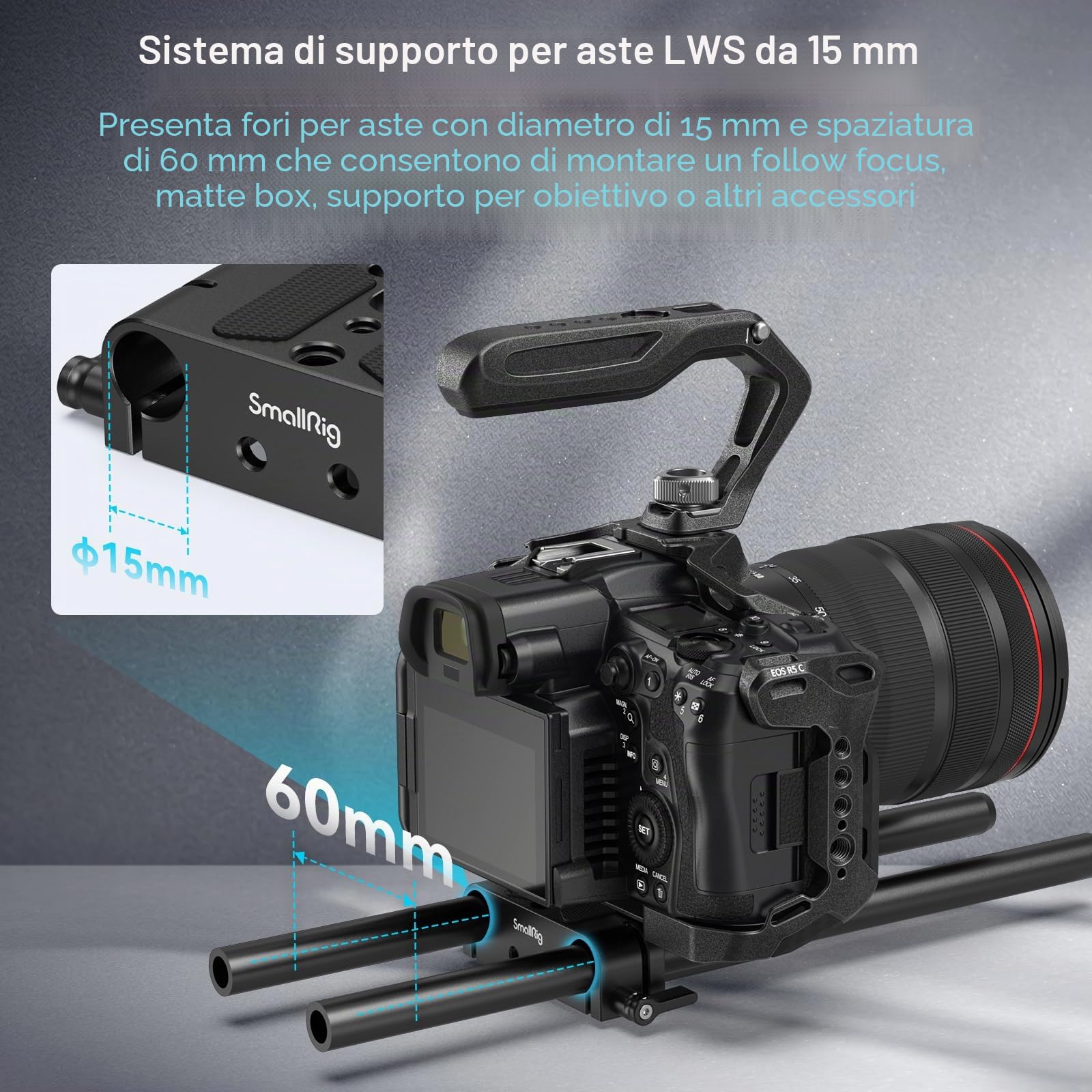SMALLRIG Piastra di base per fotocamera con morsetto per guida asta LWS da 15 mm, piastra di base per Sony A6500 A6600 A6300, per Canon R5 R6, per Sony A7SIII / A7III, per fotocamere - 1674