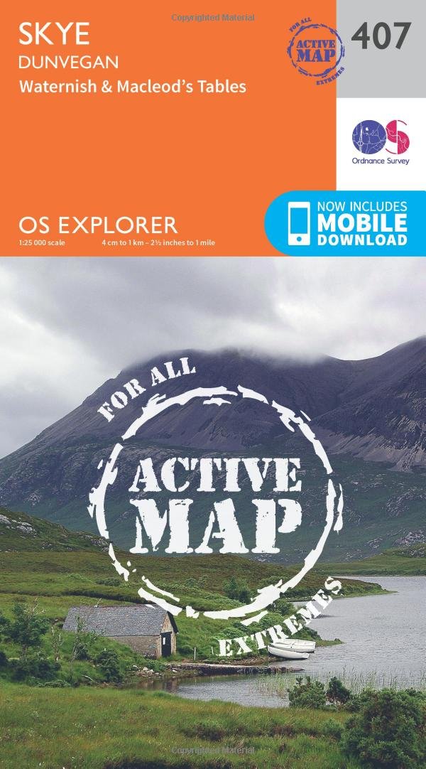 Skye – Dunvegan Map | Weatherproof | Waternish & Macleod’s Tables | Ordnance Survey | OS Explorer Active Map 407 | Scotland | Walks | Hiking | Maps | Adventure