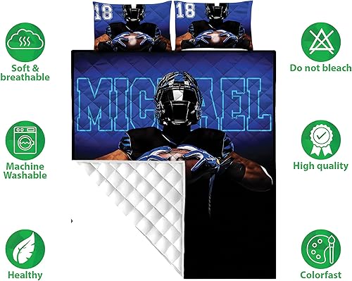Miniatura 4 de Juego de edredón de fútbol personalizado, edredón de fútbol para niños, tamaño King, Queen y Twin, edredón de ropa de cama deportiva, ultra suave,