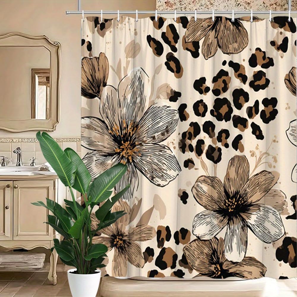 Rideau de douche imperméable design bicolore haut de gamme beige marron