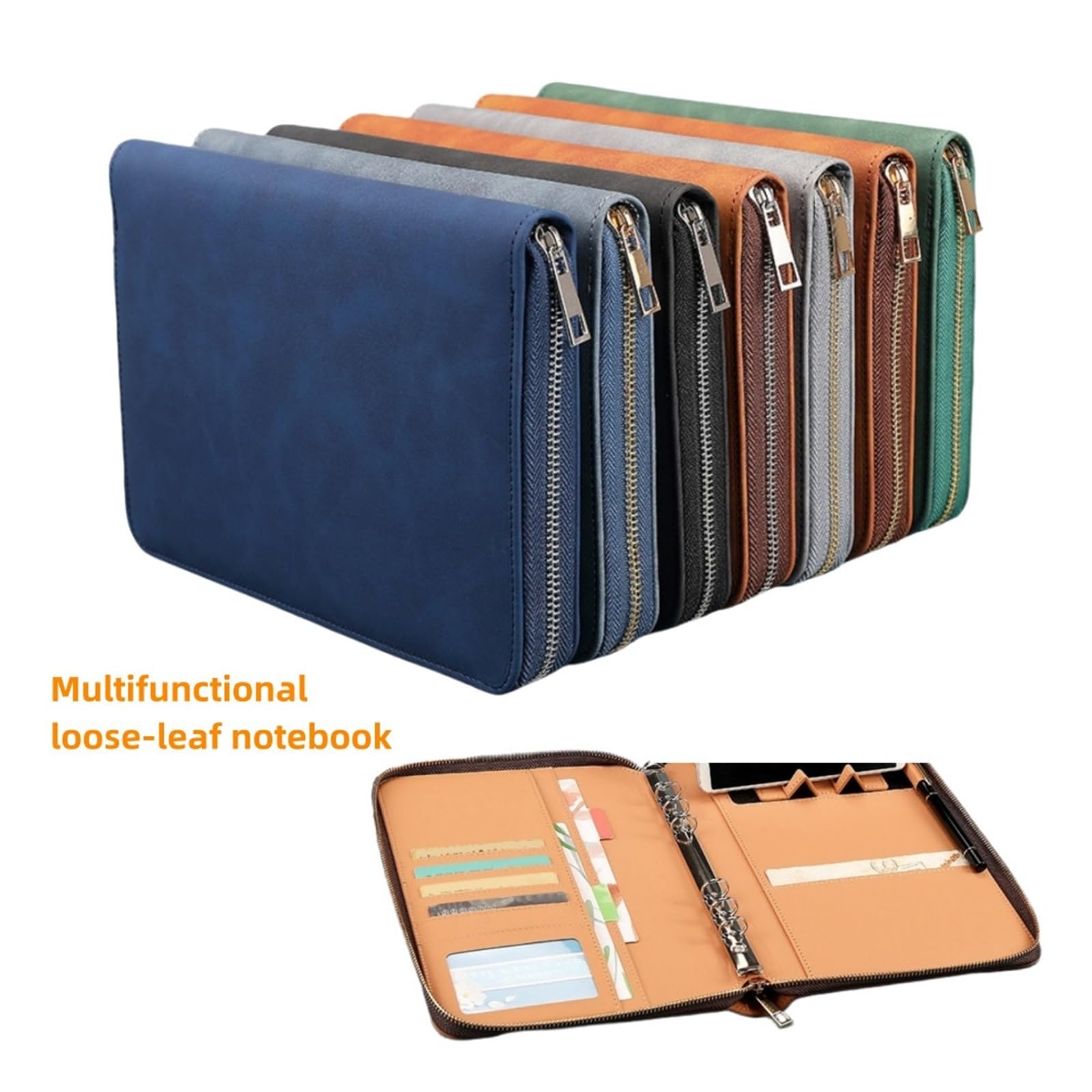 Generico Borsa con cerniera Quaderno A5 a fogli mobili Blocco note for ufficio Registro riunioni multifunzionale(Black silver zipper)