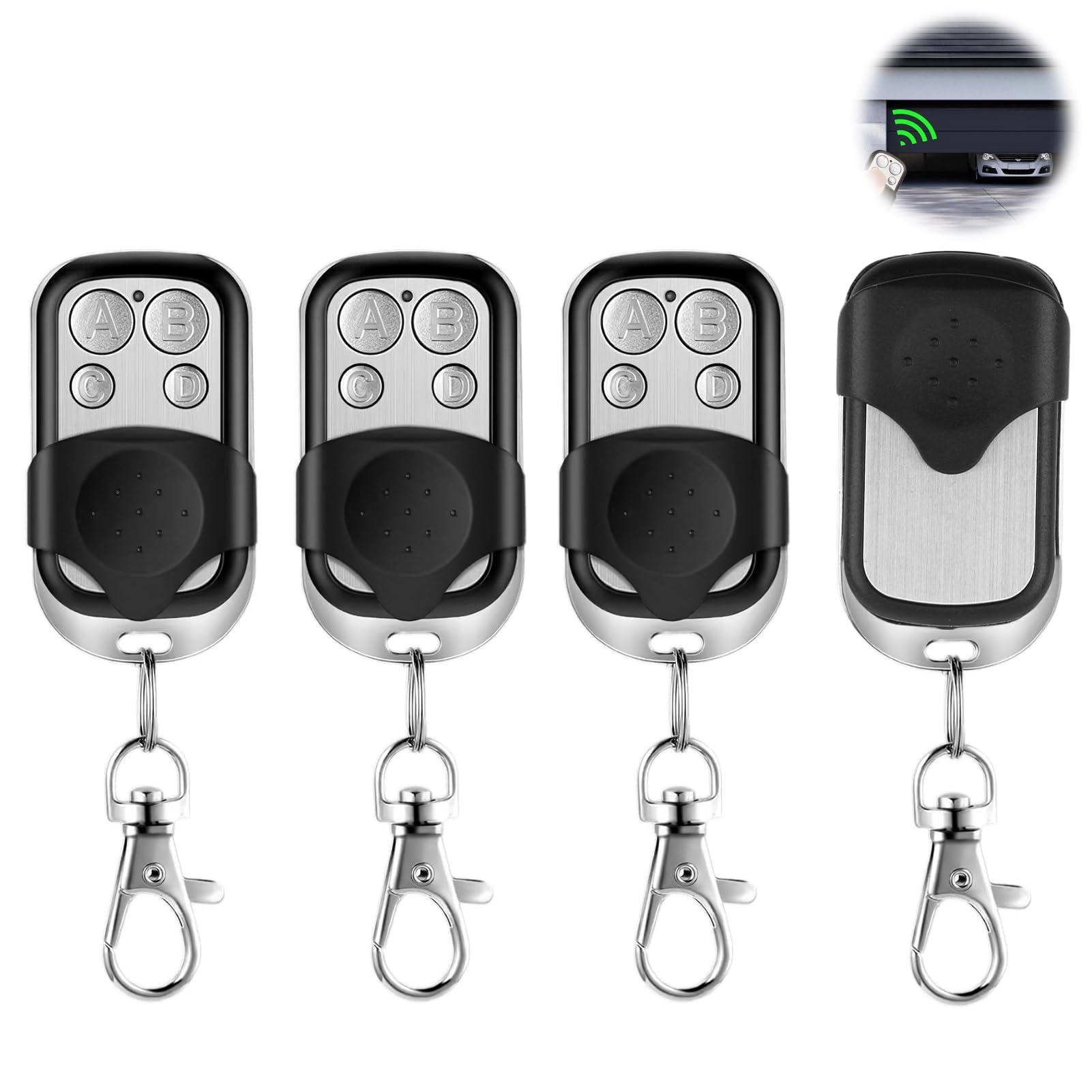 4 unidades de control remoto puerta 433.92 MHz, universal código rodante duplicador, control remoto de garaje inalámbrico de 4 botones para puerta de garaje eléctrica con tapa deslizante