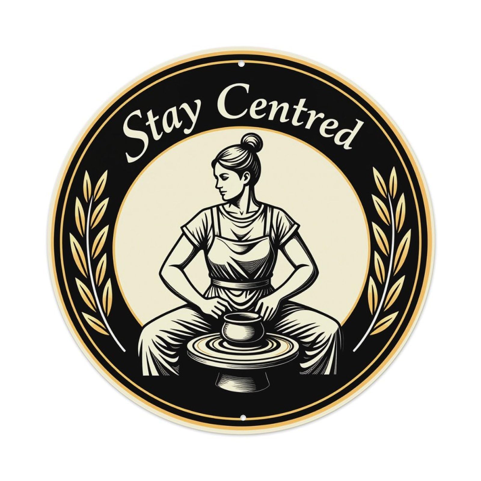 Potter Centered Meditation Art Design Round Tin Sign Vintage Style Metal Sign Home Bar Garden Wall Plaque Decor Metal Poster 8x8 Inch